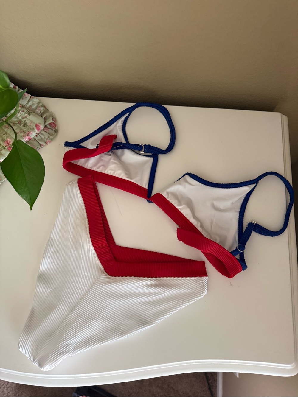 4th of July White Ribbed Bikini Set with Red & Blue Trim - Picture 3 of 3